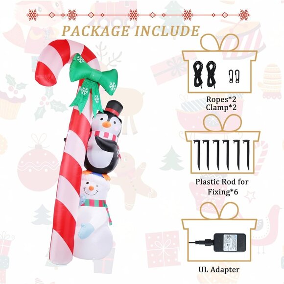 ⚡8.6 Ft Christmas Inflatables Candy Cane Snowman Penguin Outdoor Decorations - Picture 5 of 8